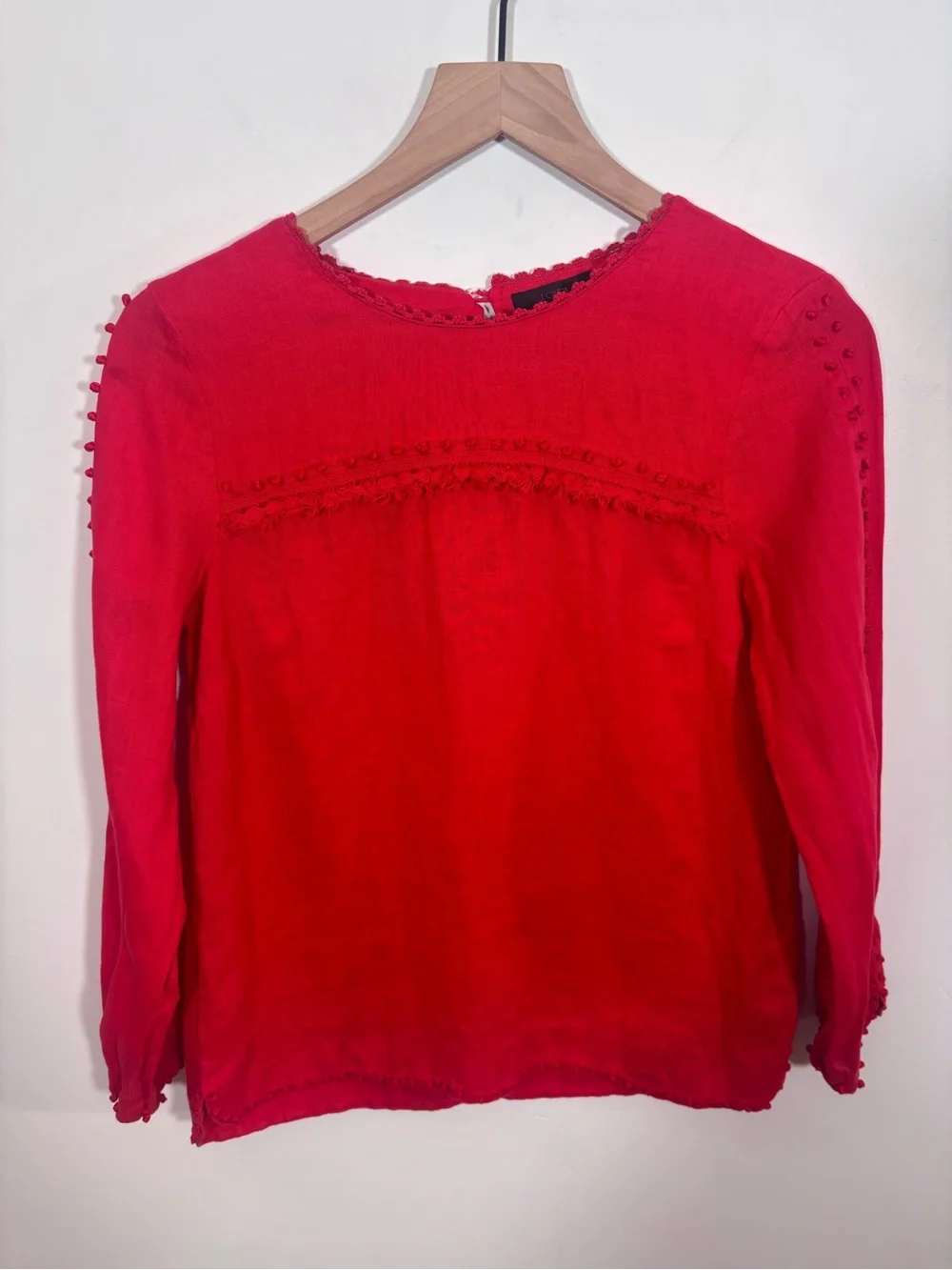 J Crew Embroidered linen top Size 4 Vibrant Red F0825 Lightweight Breathable